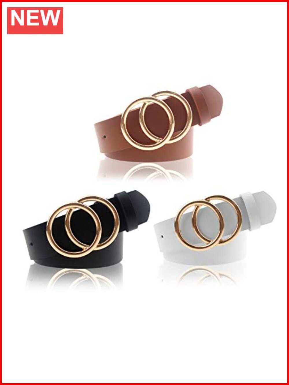 Double O Ring Soft Faux Leather Waist Belt PU Leather